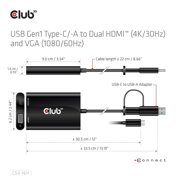 CLUB3D CSV-1611 USB-grafikadapter 3840 x 2160 pixlar Svart