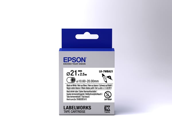 Epson etikettkassett Kylflänsslang (HST) LK-7WBA21 svart/vit D21 mm (2,5 m)