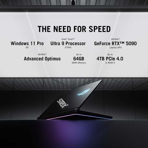 ASUS ROG Strix SCAR 16 G635LX-RW042W Copilot+ PC Intel Core Ultra 9 275HX Kannettava tietokone 40,6 cm (16") WQXGA 64 GB DDR5-SDRAM 2 TB SSD NVIDIA GeForce RTX 5090 Wi-Fi 7 (802.11be) Windows 11 Home Musta QWERTY Hollanti