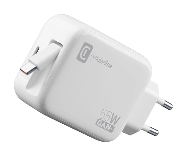 Cellularline Retractable Power 65W Headset, Universal Vit AC Snabb laddning inomhus