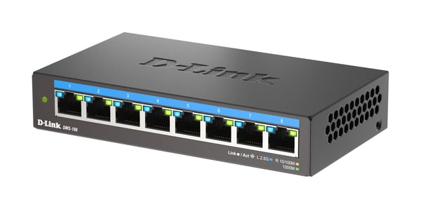 D-Link DMS-108\B Ohanterad 2.5G Ethernet (100/1000/2500) Skrivbord Svart