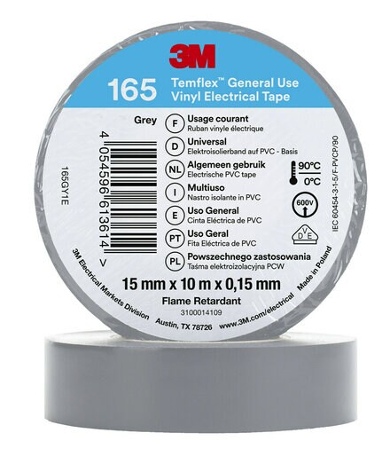 PVC-ISOLERINGSBÅND 15MM X 10M GR / 3M TEMFLEX 165 7100184727