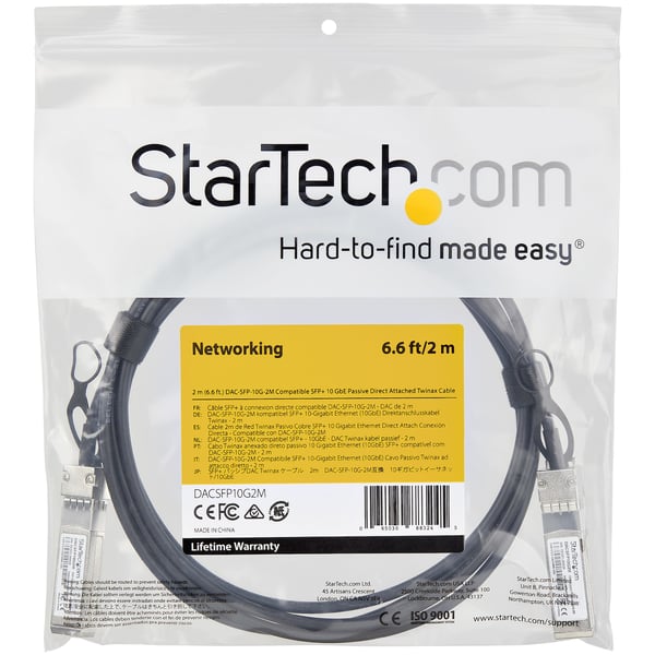 StarTech.com DACSFP10G2M SFP+ Kabel (2m, 10 GbE, Dell EMC DAC-SFP-10G-2M-kompatibel SFP+-kabel, pas
