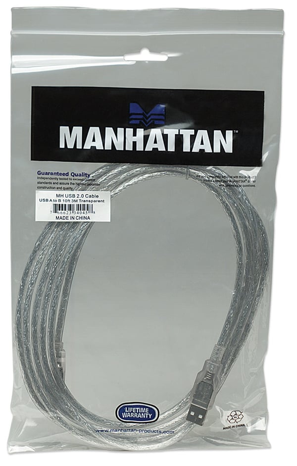 Manhattan 340458 USB-kaapeli USB 2.0 3 m USB A USB B 0,48 Gbit/s Hopea