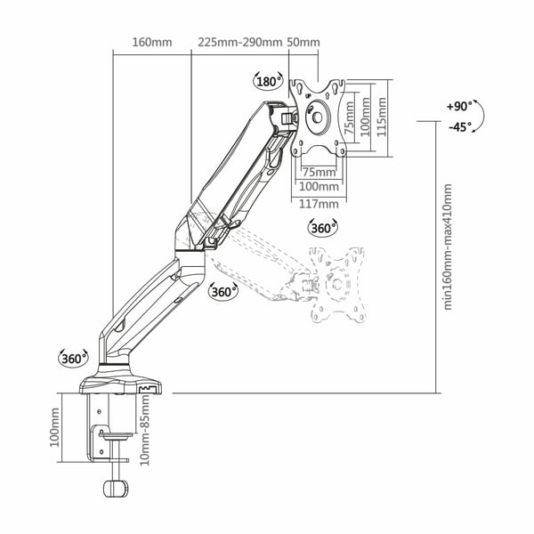 AISENS DT27TSR-043 fäste och ställ till bildskärm 81,3 cm (32") Bord Svart