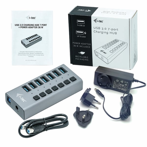 i-tec U3CHARGEHUB7 mobilladdare Universal Grå AC Snabb laddning inomhus