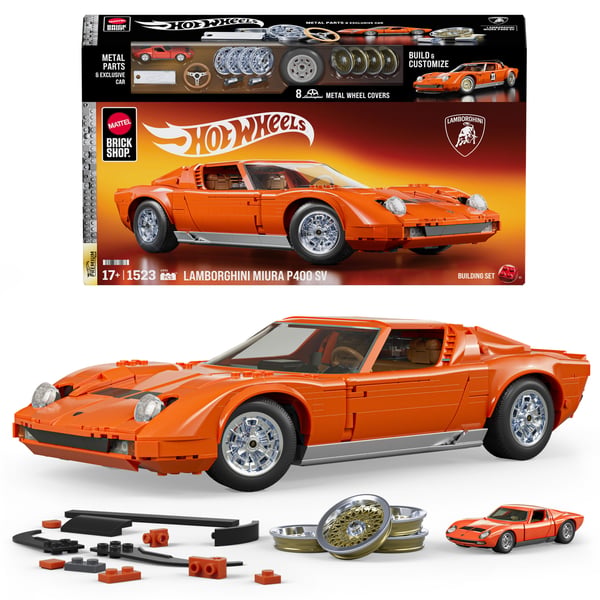 Mattel Brick Shop Hot Wheels ’71 Lamborghini Miura P400 SV-byggset (1 523 delar) för samlare