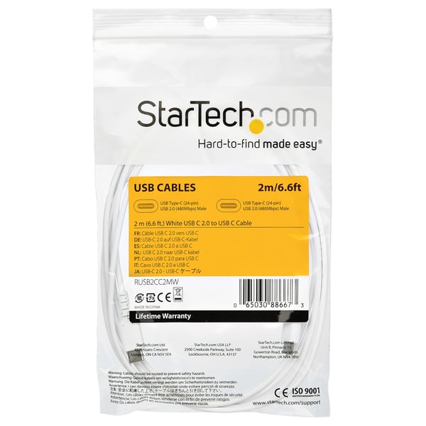 StarTech.com 2m USB-C Laddningskabel - Hållbar USB 2.0 Typ C till USB C Dataöverförings-/Snabbladdningskabel