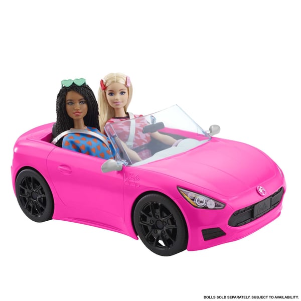 Barbie Kaksipaikkainen vaaleanpunainen -avoauto, jossa on pyörivät pyörät, 3–7-vuotiaille