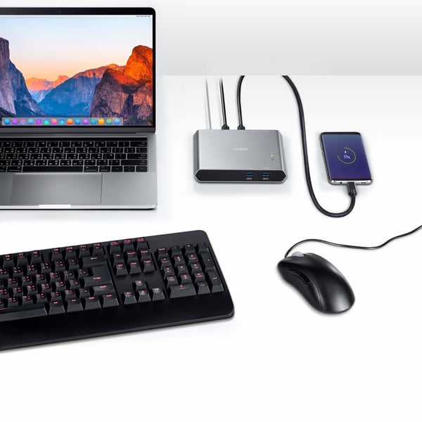 ATEN 2-portars USB-C Gen1-kopplingsswitch med Power Pass-through