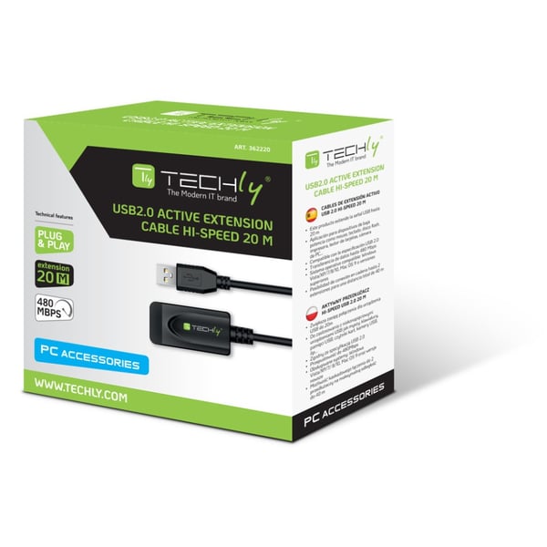 Techly IUSB-REP220TY3 USB-kabel USB 2.0 20 m USB A 0,48 Gbit/sek. Sort