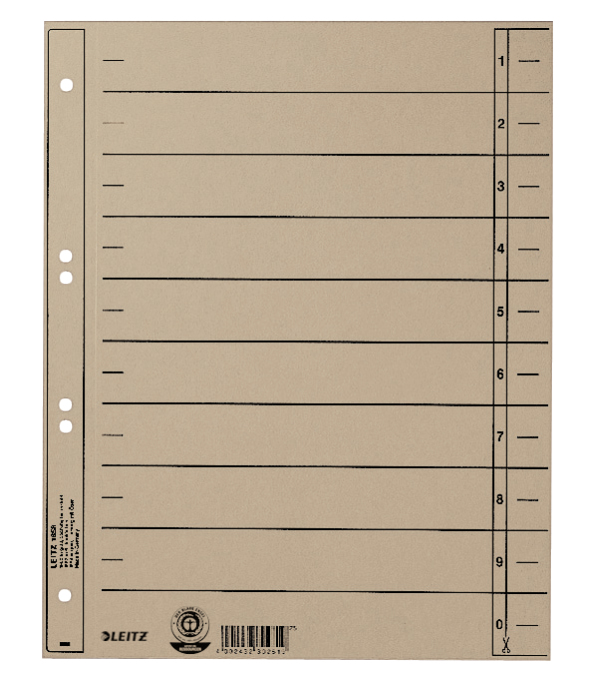 Leitz 16580085 faneskiller Numerisk faneindeks Pap Grå