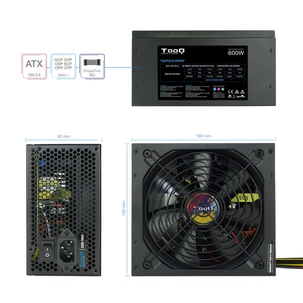 TooQ TQAPOLO-600SP strömförsörjningsenheter 600 W 20+4 pin ATX ATX Svart