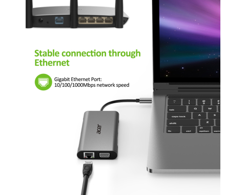Acer HP.DSCAB.002 dockingstation USB 3.2 Gen 1 (3.1 Gen 1) Type-C Sølv