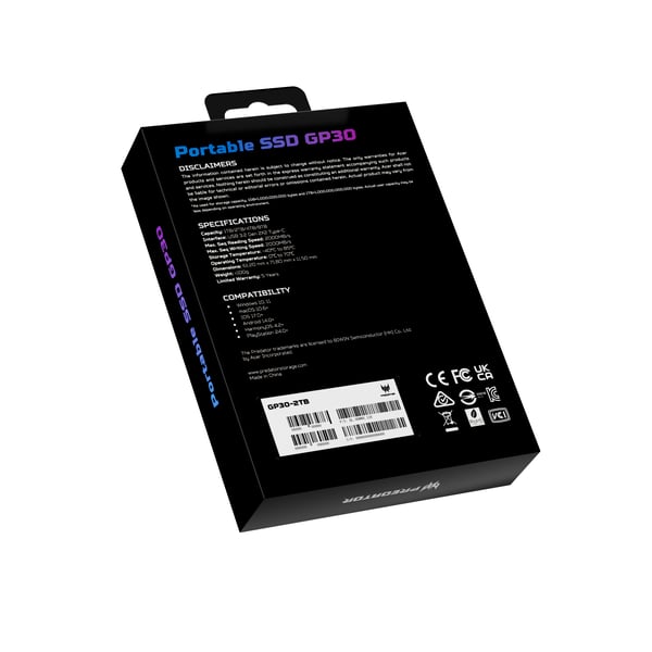 Predator GP30-2TB USB Type-C USB 3.2 Gen 2x2 Musta