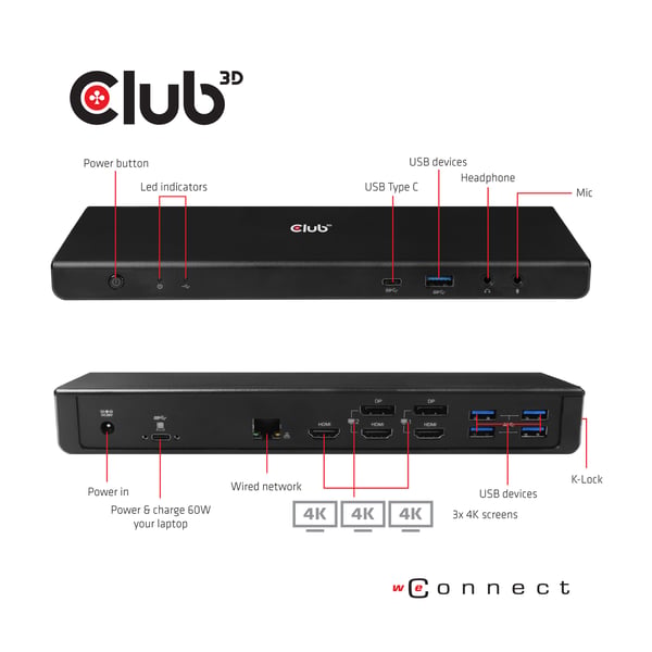 CLUB3D The CSV-1562 is an USB3.2 Gen1 Type-C Universal Triple 4K30Hz Charging Docking Station and is DisplayLink® Certified. The Universal Charging Dock