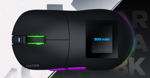 HATOR Quasar 3 Ultra 8K+8K Wireless gamingmus, 2.4 GHz + Bluetooth + USB, Optical 100M Switches, PixArt PAW3950, RGB, Web SyncHUB™, Vit-violett