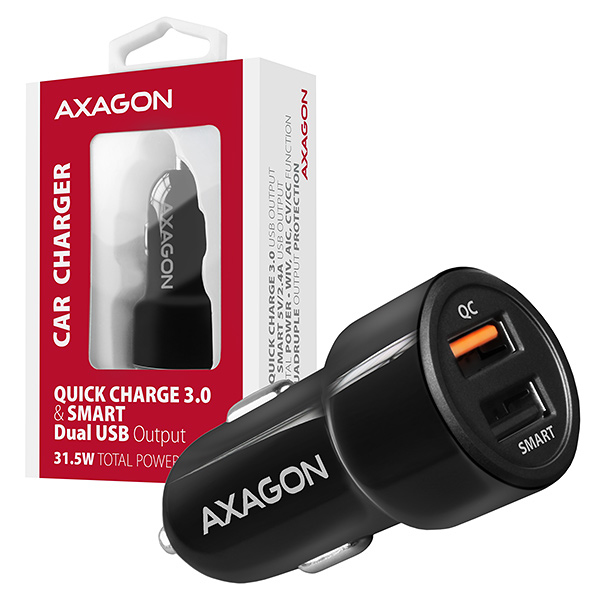 Axagon PWC-QC5 oplader til mobil enhed Mobiltelefon, Smartphone, Tablet, Universel Sort Cigartænder Hurtig opladning Automatisk