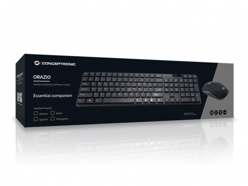 Conceptronic Orazio tastatur Mus inkluderet Hjem RF trådløst QWERTY Portugisisk Sort
