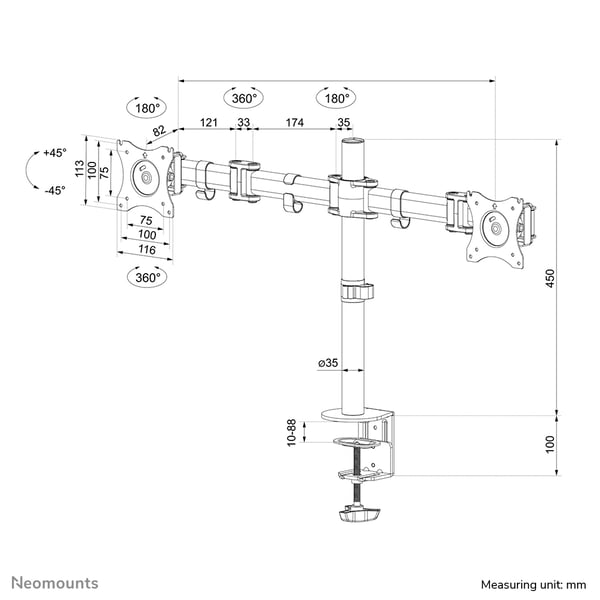 Neomounts NM-D135DSILVER skærmbeslag og -stativer 68,6 cm (27") Skrivebord Sølv