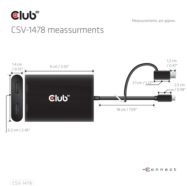 CLUB3D CSV-1478 videohaaroitin USB Type-C 2x DisplayPort