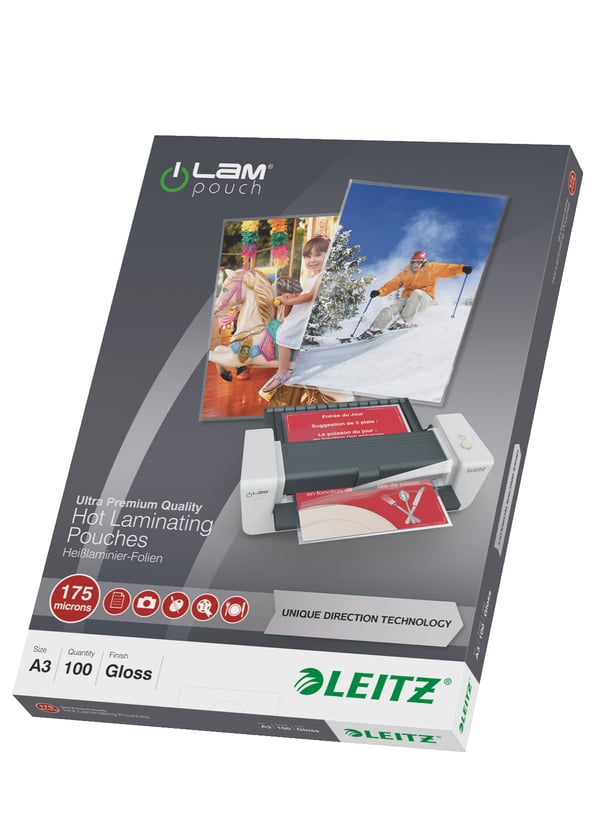 Leitz iLAM Ultra-premium glansiga A3 Lamineringsfickor med UDT, 175 mikron, 100-pack