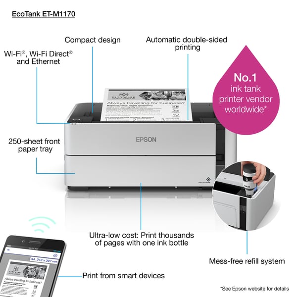 Epson EcoTank M1170 mustesuihkutulostin 1200 x 2400 DPI A4 Wi-Fi