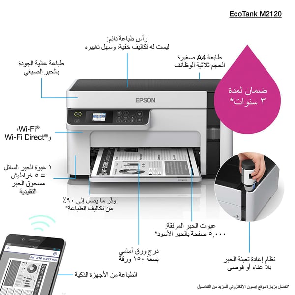Epson EcoTank M2120 Mustesuihku A4 1440 x 720 DPI 32 ppm Wi-Fi
