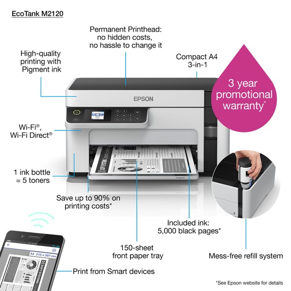 Epson EcoTank M2120 Mustesuihku A4 1440 x 720 DPI 32 ppm Wi-Fi