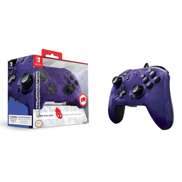 PDP Faceoff Deluxe+ Audio Camouflage, Lilla USB Gamepad Analog/digital Nintendo Switch, Nintendo Switch Lite, Nintendo Switch OLED