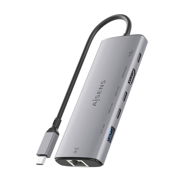 AISENS ASUC-6P030-GR kannettavien tietokoneiden telakka ja porttitoistin Langallinen USB 3.2 Gen 1 (3.1 Gen 1) Type-C Harmaa