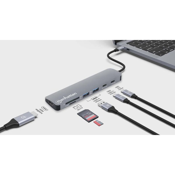 Manhattan 190442 kannettavien tietokoneiden telakka ja porttitoistin Langallinen USB 3.2 Gen 1 (3.1 Gen 1) Type-C Harmaa