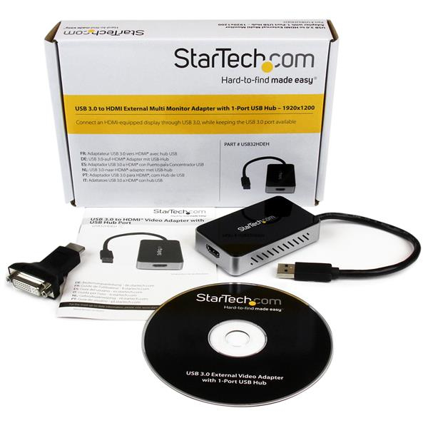 StarTech.com USB 3.0 till HDMI externt videokort, multiskärmsadapter med USB-hubb med 1 port – 1920x1200/1080p