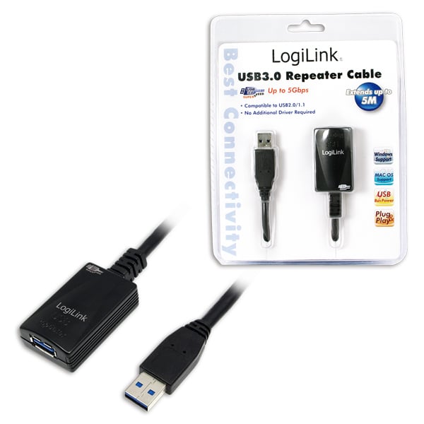 LogiLink 5.0m USB 3.0 M/F USB-kabel USB 3.2 Gen 1 (3.1 Gen 1) 5 m USB A 5 Gbit/sek. Sort