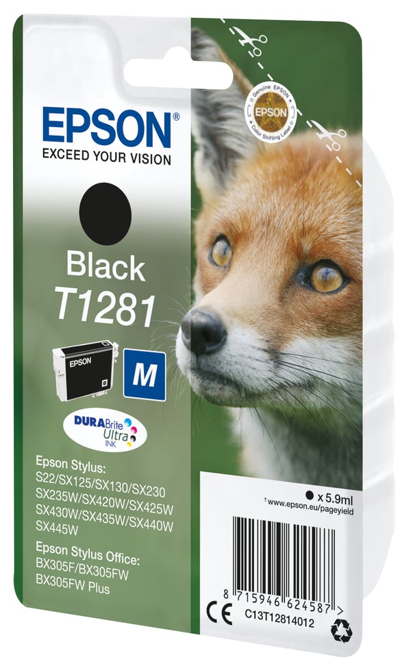 Epson Fox T1281 Räv, DURABrite Ultra-bläck, Single, svart Epson Fox T1281 Räv, DURABrite Ultra-bläck, Single, svart