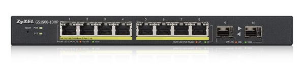 Zyxel GS1900-10HP hanterad L2 Gigabit Ethernet (10/100/1000) Strömförsörjning via Ethernet (PoE) stöd 1U Svart