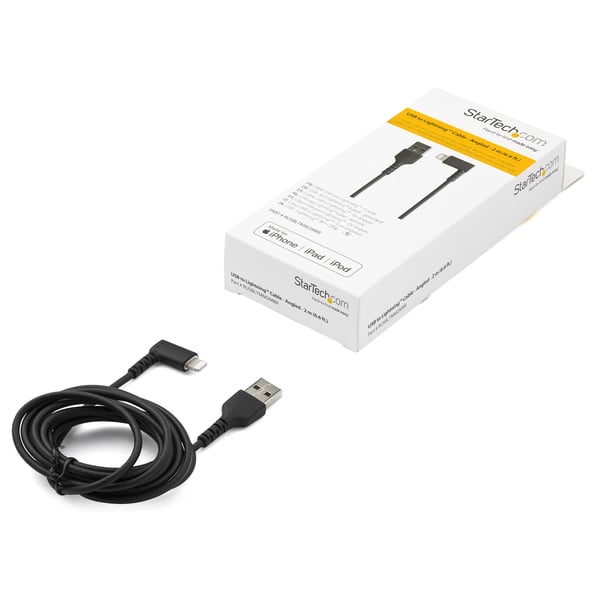 StarTech.com 2 m USB-A–Lightning-kaapeli – 90° kulmassa oleva USB Type-A -latauskaapeli – Synkronointi