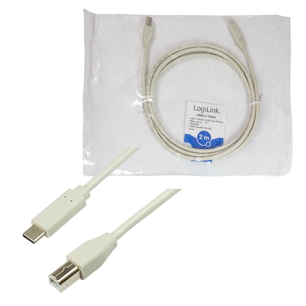 LogiLink CU0161 USB-kabel USB 2.0 2 m USB C USB B 0,48 Gbit/sek. Grå