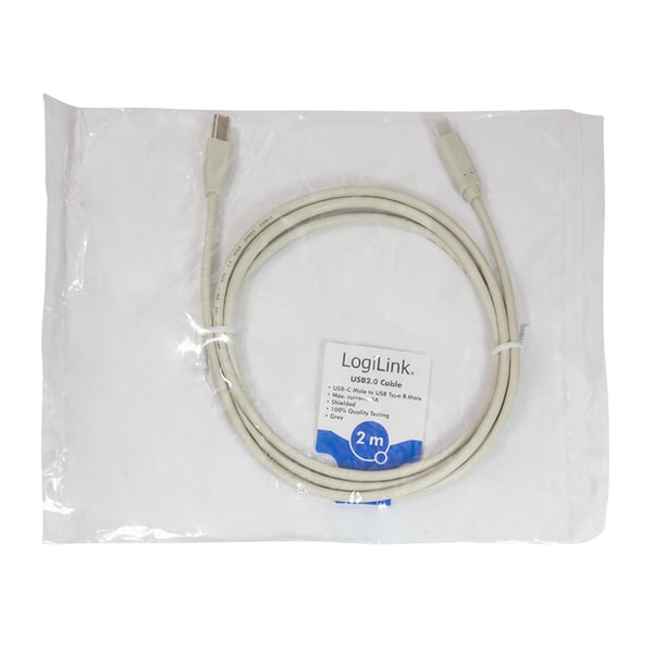 LogiLink CU0161 USB-kabel USB 2.0 2 m USB C USB B 0,48 Gbit/sek. Grå