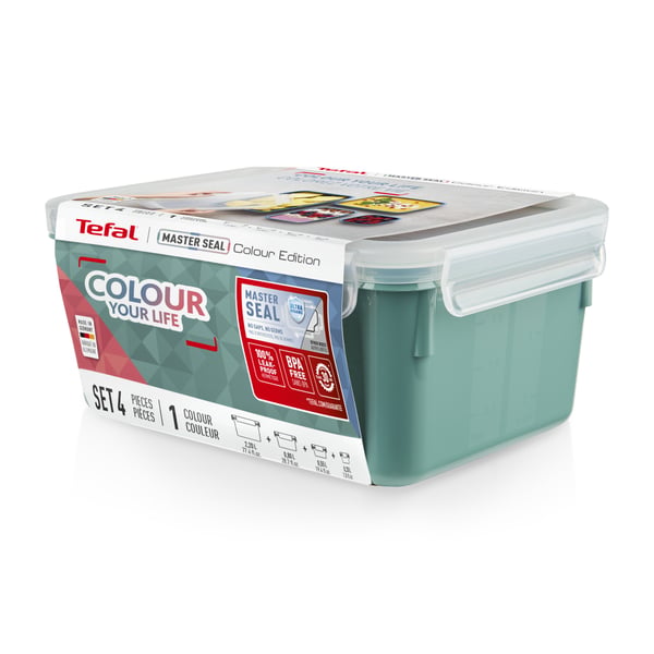 Tefal CLIP & CLOSE N1031010 enhed til madopbevaring Rektangulær Kasse Grøn, Transparent 4 stk