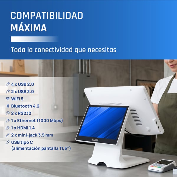 iggual IGG321027 maksupääte 8350U 1,7 GHz 39,6 cm (15.6") 1920 x 1080 pikseliä Kosketusnäyttö Valkoinen