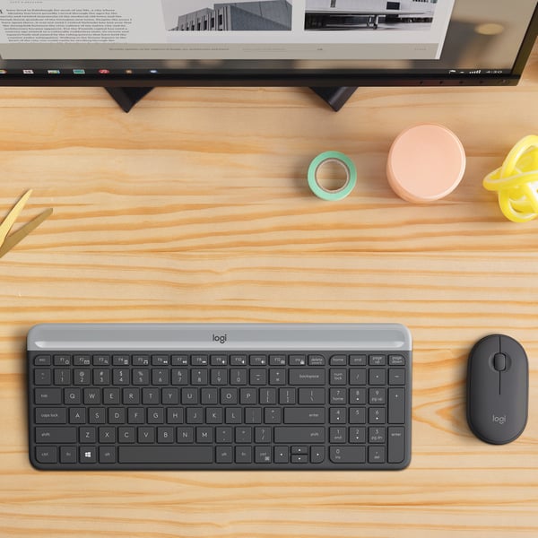 Logitech Slim MK470 tastatur Mus inkluderet Universel RF trådløst AZERTY Belgisk Grafit