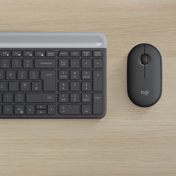 Logitech Slim MK470 tastatur Mus inkluderet Universel RF trådløst AZERTY Belgisk Grafit