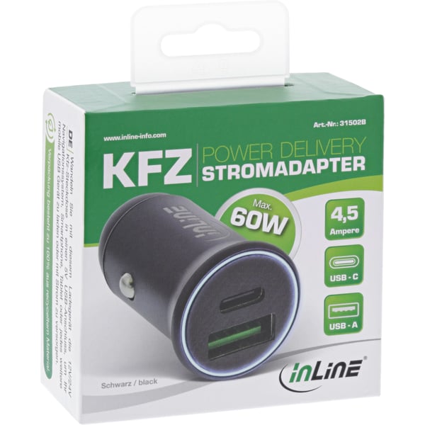InLine 31502B oplader til mobil enhed Universel Sort Cigartænder Automatisk