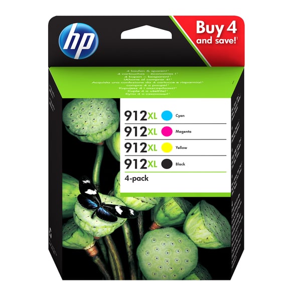 HP 912XL 4-pack Black/Cyan/Magenta/Yellow Original Ink Cartridges blækpatron 4 stk Højt (XL) udbytte Sort, Blå, Magenta, Gul