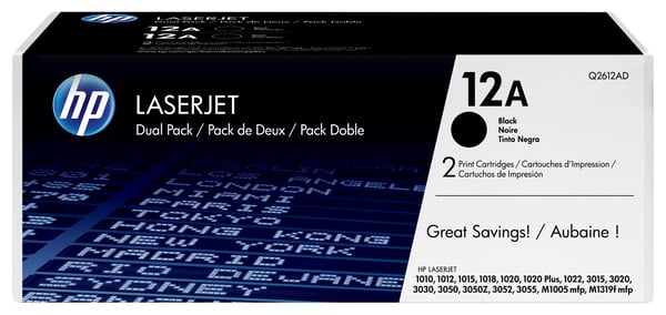 HP Originale 12A LaserJet-tonerpatroner, sort, 2-pak