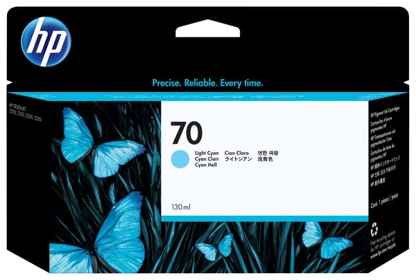 HP 70-blækpatron, 130 ml, lys cyan