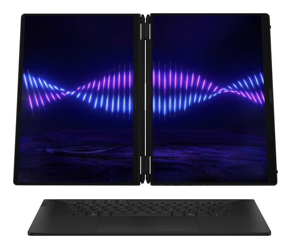 ASUS ROG Zephyrus Duo GX651AX-SR004W Intel Core Ultra 9 386H Hybrid (2-i-1) 40,6 cm (16") Berøringsskærm 3K 64 GB LPDDR5x-SDRAM 2 TB SSD NVIDIA GeForce RTX 5090 Wi-Fi 7 (802.11be) Windows 11 Home Grå QWERTZ Tysk