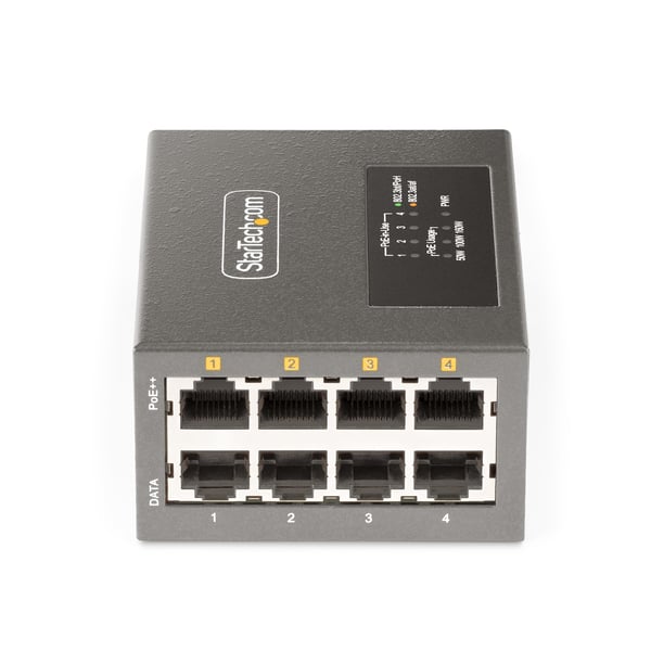 StarTech.com Multi-Gigabit PoE++-injektor med 4 portar, 5/2,5/1G Ethernet (NBASE-T), PoE/PoE+/PoE++ (802.3af/802.3at/802.3bt), 160 Watts effektbudget, monterbar på vägg/DIN-skena, ej hanterad