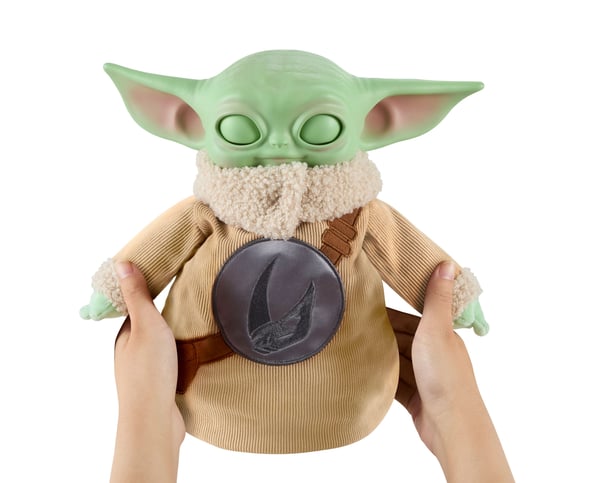 Star Wars The Mandalorian & Grogu -elokuvan Pick-Me-Up Grogu -pehmohahmo, kirjottu kuvio ja vinyylipää